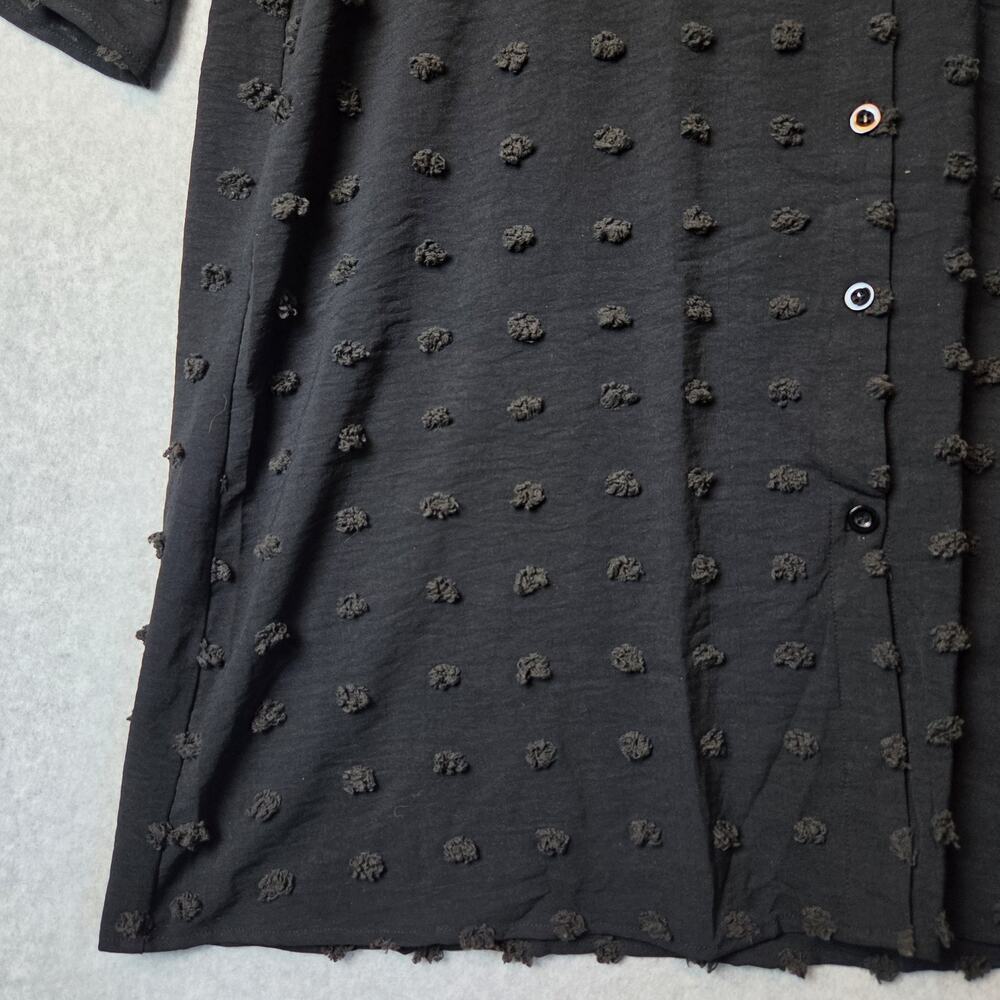 ELESOL Black Swiss Dot 3/4 Sleeve Button Up Swim Cover Up Women's Large - Picture 5 of 13